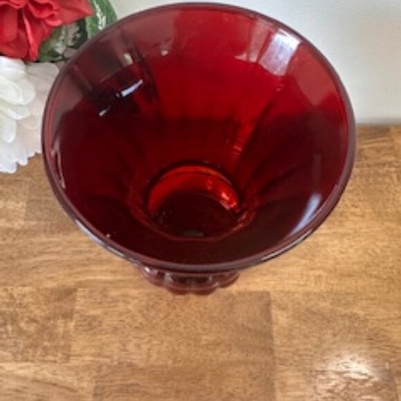 Vintage Anchor Hocking Royal Ruby Red Glass Vase – Pineapple Base Flared Rim Mid - Picture 5 of 6